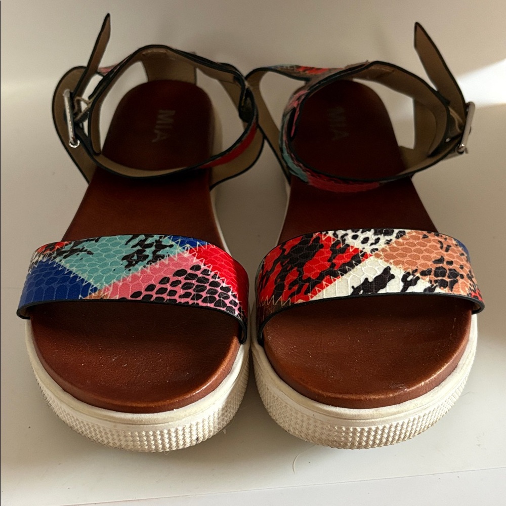 Cute MIA Ellen Multicolored Snake Print Platform Sandals 8.5 - Picture 2 of 6